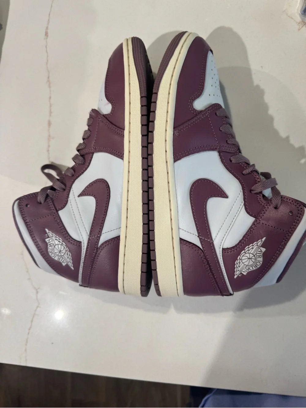 Nike Air Jordan 1’s Mid, Pure Platinum/Sky J Mauve, Size 9 Women